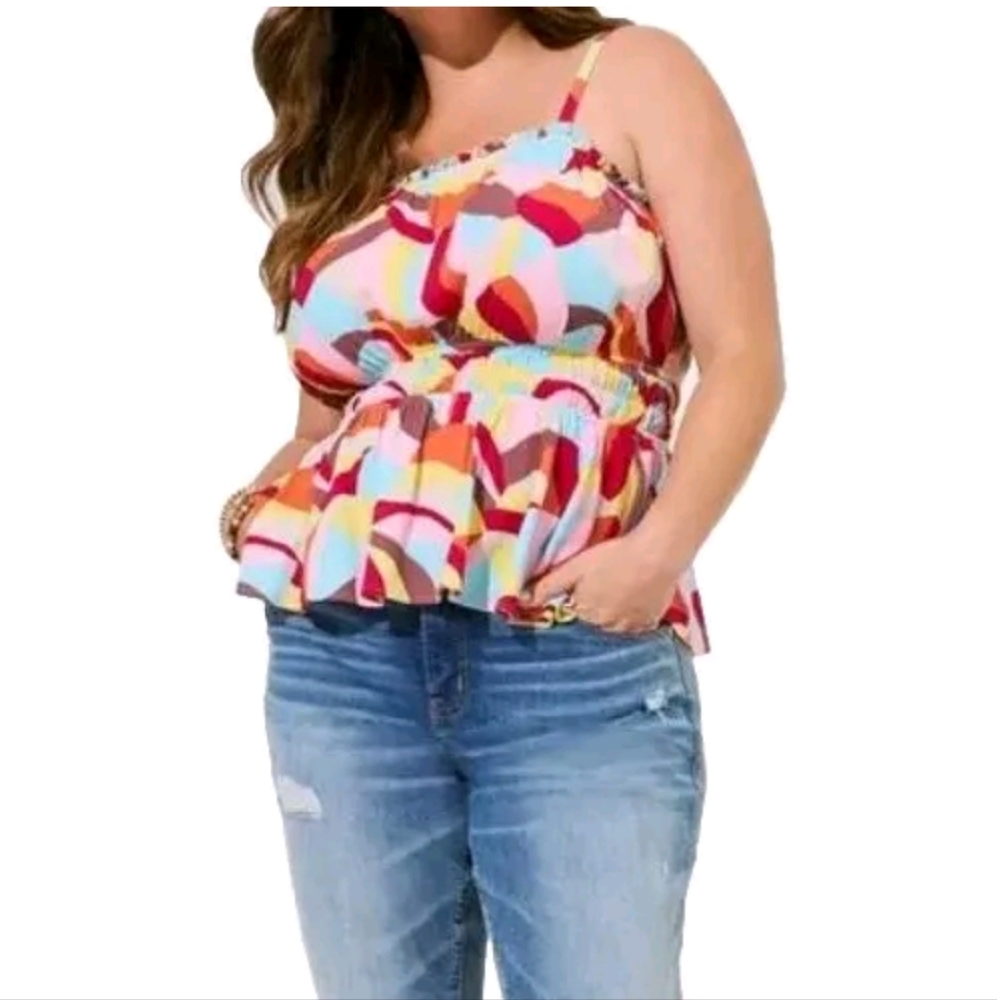 Torrid Cami Top Peplum Square Neck Gauze Balance Lines Spring Woman Plus 2X